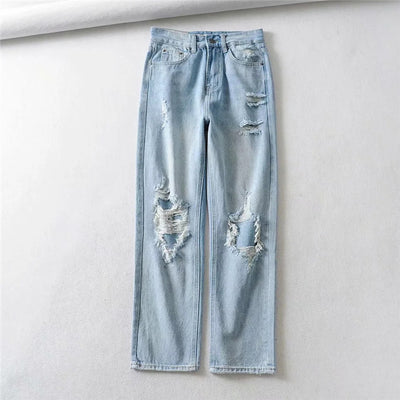 Pantalones Vaqueros Azul Claro Rotos Rectos para Mujer - Image 13