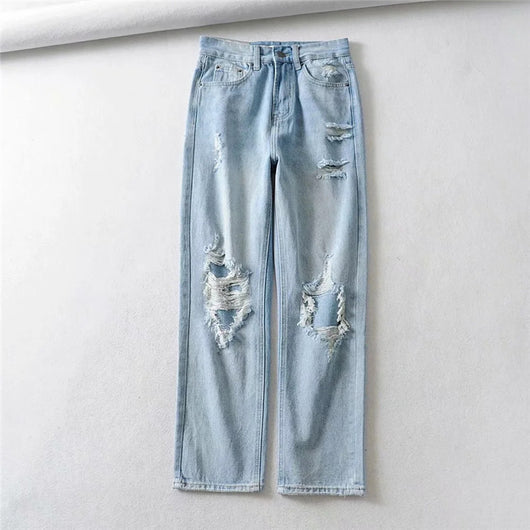Pantalones Vaqueros Azul Claro Rotos Rectos para Mujer - Image 13