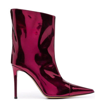 Botas Tobilleras Nightclub Tacón Alto Puntiagudo 9cm Cuero Magic Paint
