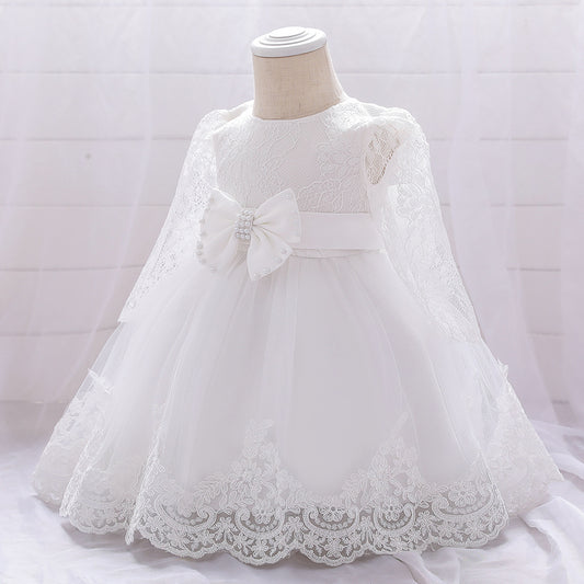 Vestido de Encaje Manga Larga para Niña de 1 Año - Ideal para Celebraciones