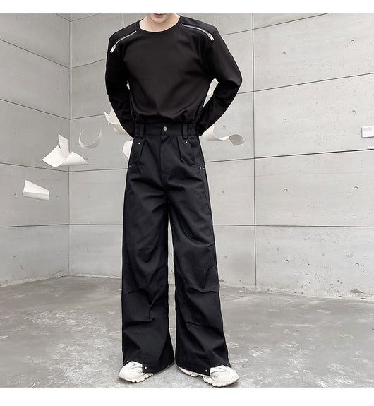 Pantalones Anchos Plisados Hombre - Corte Relajado Oscuro - Image 18