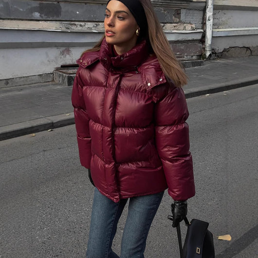 Chaqueta de Algodón con Capucha y Cuello Alto Elegante para Mujer - Image 10