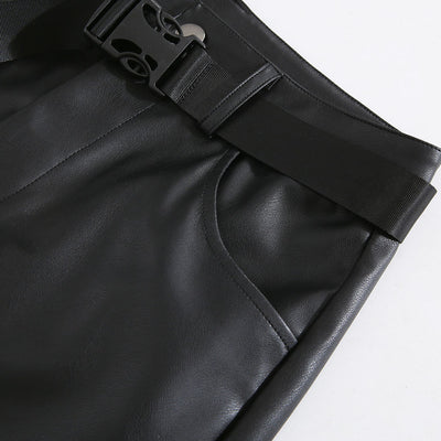 Pantalones de Cuero Talle Alto Rectos con Detalles Perforados Desmontables - Image 13