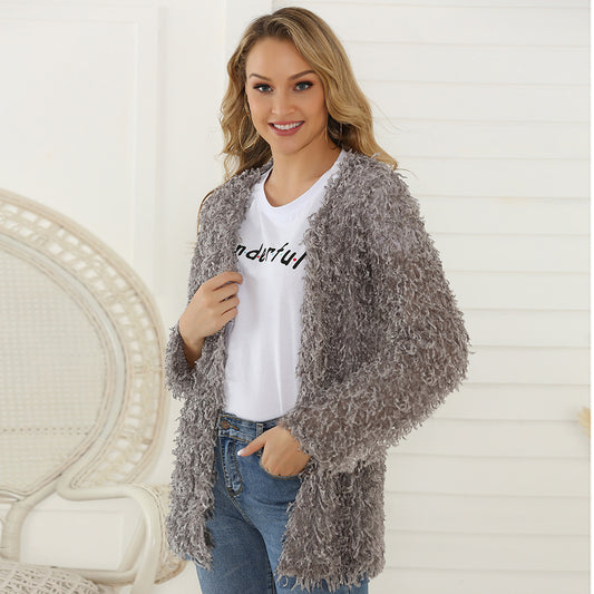 Abrigo Cardigan Largo de Mujer Otoño con Tela Felpa Premium - Image 2