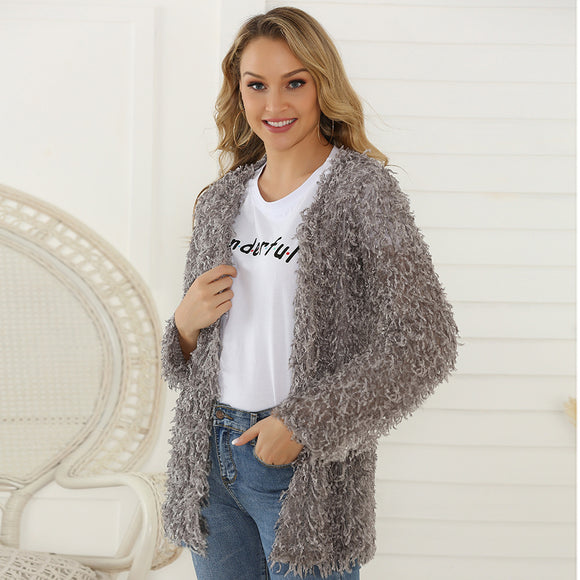 Cardigã Longo Feminino de Outono com Tecido de Pelúcia Premium