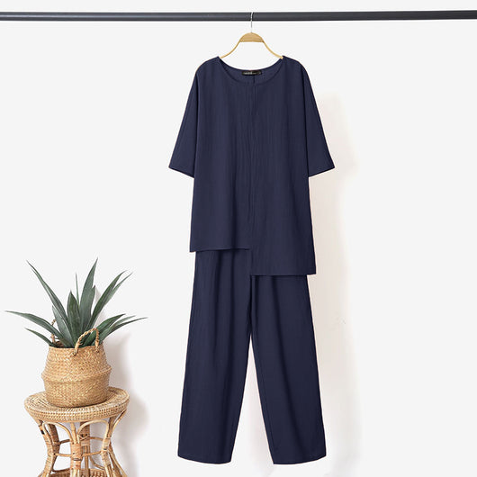 Conjunto de Blusa y Pantalón Corto en Algodón y Lino para Mujer - Image 7
