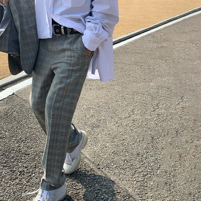 Traje Cuadros Hombre Corte Suelto Estilo Coreano - Image 6