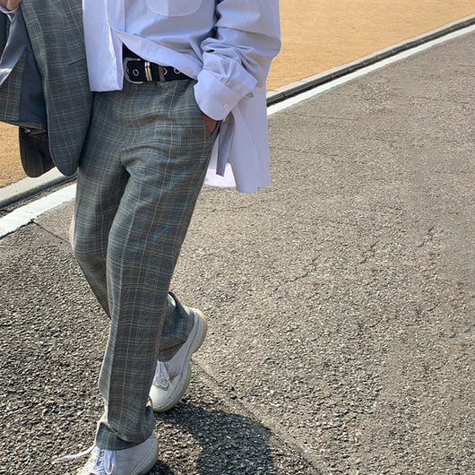 Traje Cuadros Hombre Corte Suelto Estilo Coreano - Image 6