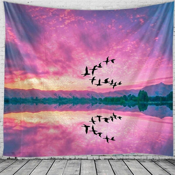 Multifunctional Tapestry with Birds in the Sky Design