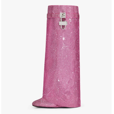 Botas Altas Hasta la Rodilla con Tacón Cuña Súper Alto y Hebilla Tiburón con Strass - Image 3