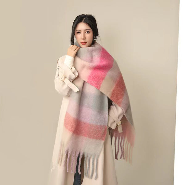 Bufanda Mohair Cálida de Cuadros Versátil - Estilo Europeo