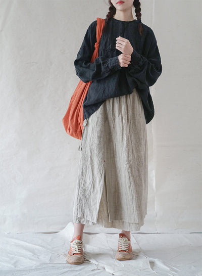 Falda Lino Teñido Vintage Slim con Borde Deshilachado - Diseño Retro Versátil - Image 18
