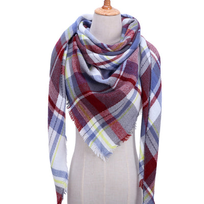 Bufanda de Cashmira Artificial Otoño Invierno Triangular Pareja Cuadros Cálida - Image 32