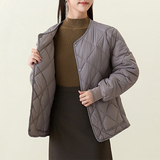 Abrigo Acolchado Rombo para Mujer - Chaqueta Ligera Cálida con Cuello Redondo y Bolsillos - Image 3