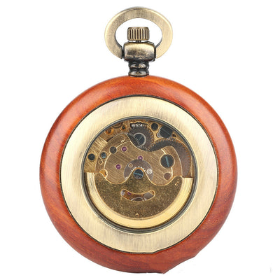 Reloj de Bolsillo Automático Madera con Esfera Texturizada Dorada y Números Romanos - Image 3