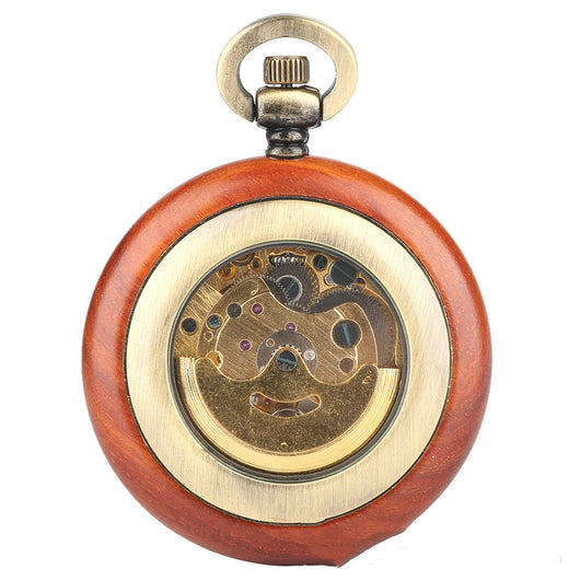 Reloj de Bolsillo Automático Madera con Esfera Texturizada Dorada y Números Romanos - Image 3