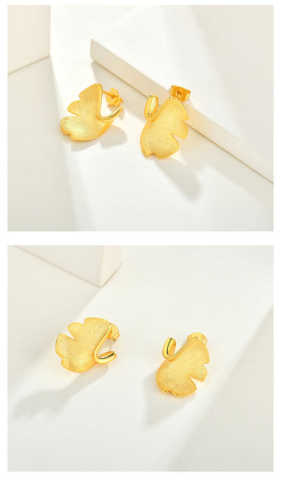 Aretes de Plata 925 Chapados en Oro 14k - Diseño Ginkgo Biloba Estilo Nacional - Image 5