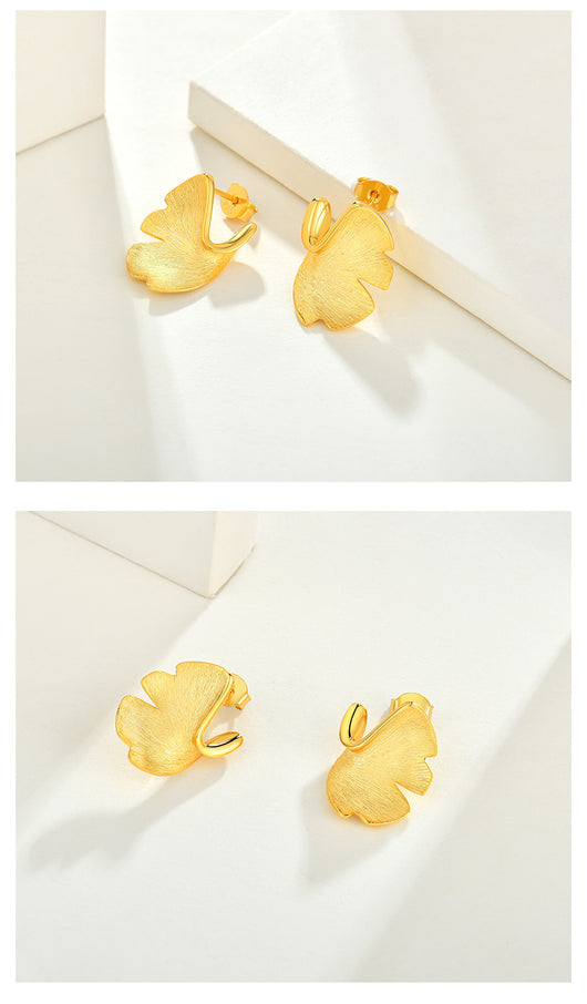 Aretes de Plata 925 Chapados en Oro 14k - Diseño Ginkgo Biloba Estilo Nacional - Image 5