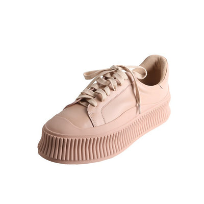 Tenis Casuales de Suela Gruesa con Punta Redonda y Cordones en Beige - Image 4