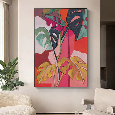 Cuadro Decorativo Pintura al Óleo Hojas de Plátano y Flores Moderno Retro - Image 9