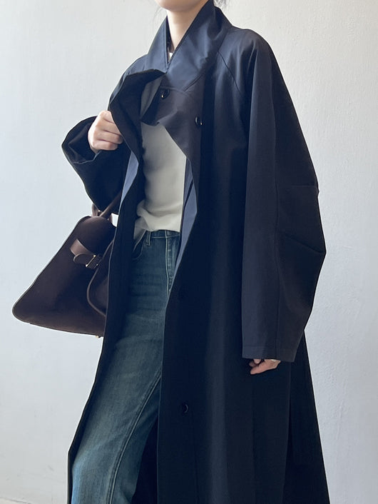 Abrigo Trinchera Largo Mujer Cuello Alzado Oversized Abotonado Simple - Image 34
