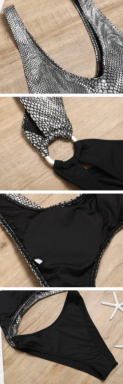 Bikini Triángulo Cintura Alta con Estampado de Serpiente y Bloques de Color - Image 7