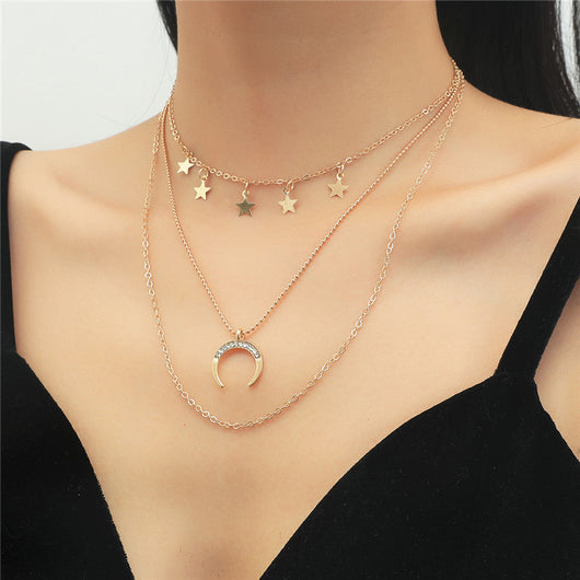 Collar Colgante de Estrella de Cinco Puntas Multicapa