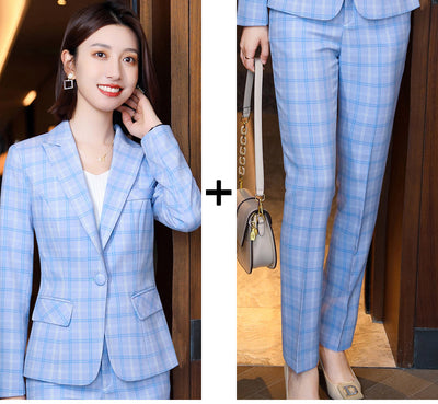 Traje Ejecutivo para Mujer en Cuadros con Mangas Largas - Image 5
