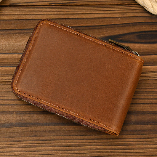 Billetera Corta de Cuero Crazy Horse con Cierre de Cremallera para Hombre - Image 18
