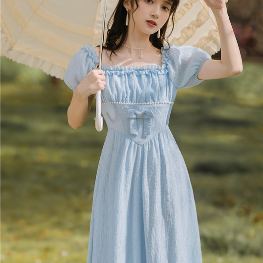 Vestido Vintage de Cintura Alta con Cuello Cuadrado y Mangas Abullonadas Beaded - Image 11