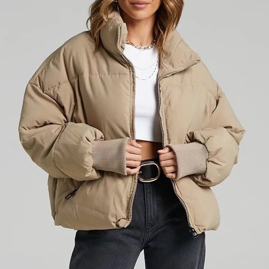 Chaqueta Acolchada con Cuello Alto y Bolsillos con Cierre