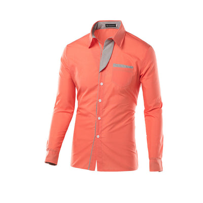 Camisa Slim Fit de Algodón para Hombre - Manga Larga Color Sólido - Image 42