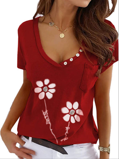 Camiseta Slim Fit Cuello V con Estampado Manga Corta