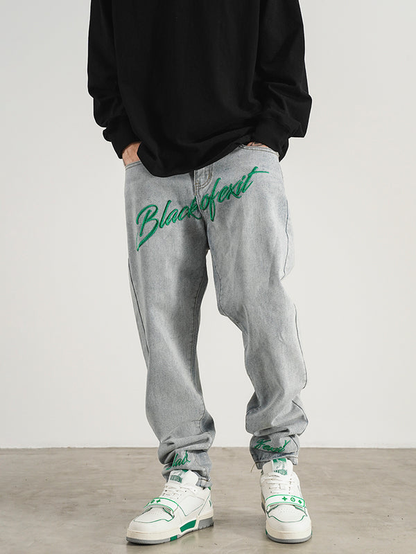 Jeans Skinny Fit con Bordado Retro Estilo Americano para Hombre