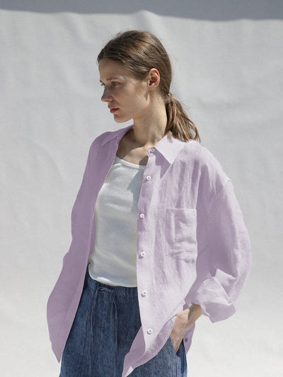 Camisa de Lino Puro Diseño Exclusivo Cuello Solapa Mujer - Image 13