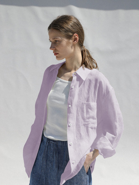 Camisa de Lino Puro Diseño Exclusivo Cuello Solapa Mujer - Image 13