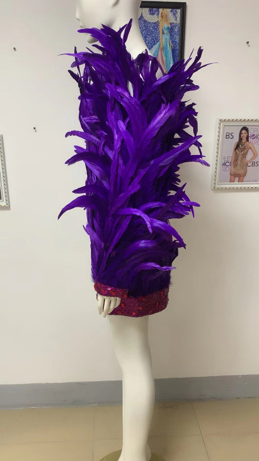 Vestido Elegante Largo con Plumas Premium y Mangas Largas - Image 10