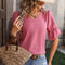 Blusa Elegante de Gasa con Cuello en V y Mangas Abullonadas