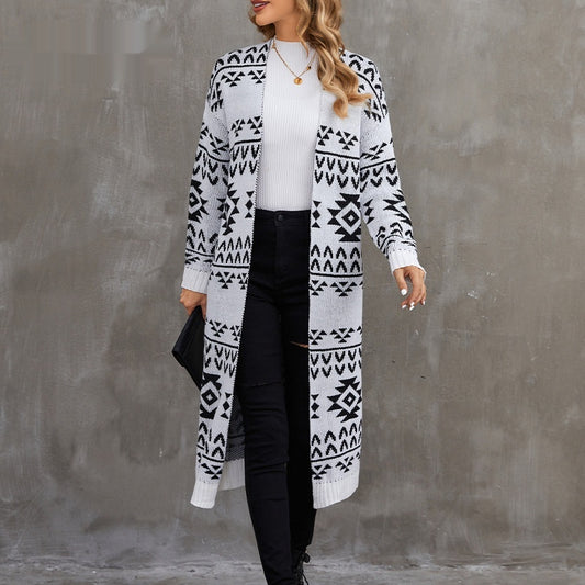 Cardigan Tejido Jacquard - Suéter Casual de Punto Largo
