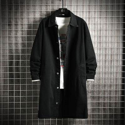 Abrigo Tipo Trench Denim Hombre Largo Casual Suelto - Image 6