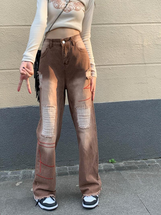Pantalones Rectos Cintura Alta Efecto Reductor con Rotos - Image 7