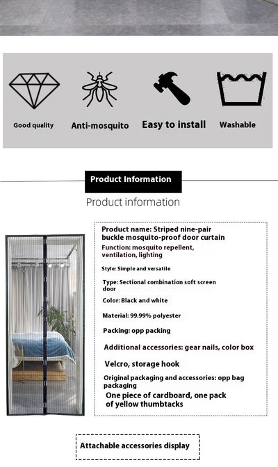Black magnetic mosquito-proof curtain installed in a white doorway, with a puppy sitting in front of it. - Image 15