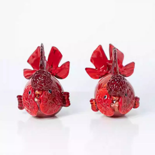 Mueble TV Entrada Cristal Rojo con Adornos Peces Dorados - Image 2