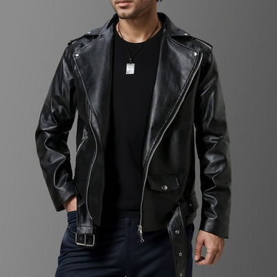 Chaqueta de Cuero Ajustada con Solapa