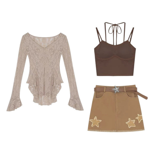 Conjunto Hot Girl: Camisola con Tirantes Finos + Cardigan Largo de Manga Larga - Image 5