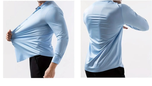 Camisa Elástica sin Costuras para Hombre Talla Grande - Manga Larga Antirruga - Image 23