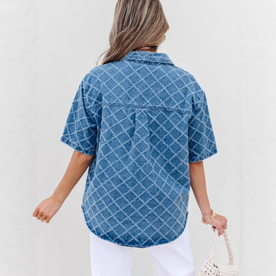 Camisa de Mezclilla con Estampado Cuadros para Mujer - Image 4