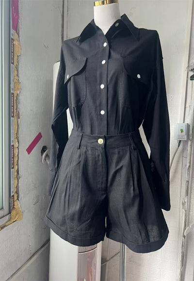 Conjunto de Lino y Algodón: Blusa Suelta de Manga Larga + Short de Cintura Alta - Image 12