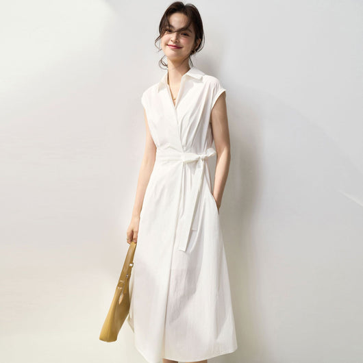 Vestido Camisero Ajustado de Algodón con Pliegues Simétricos y Corte Vertical - Image 4