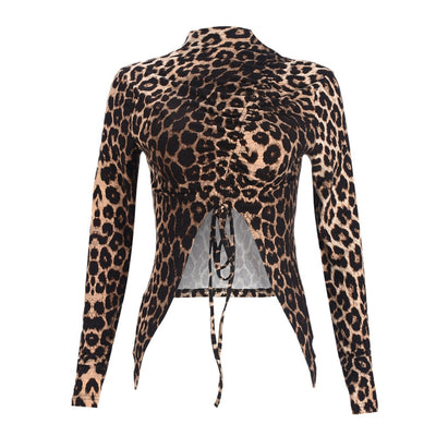 Blusa Ajustada de Manga Larga con Estampado Leopardo y Cordón - Image 20